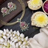 Vriksham Traditional Gold-Plated With AD Stone Pendant Hasli Choker-Green Bead-G20525